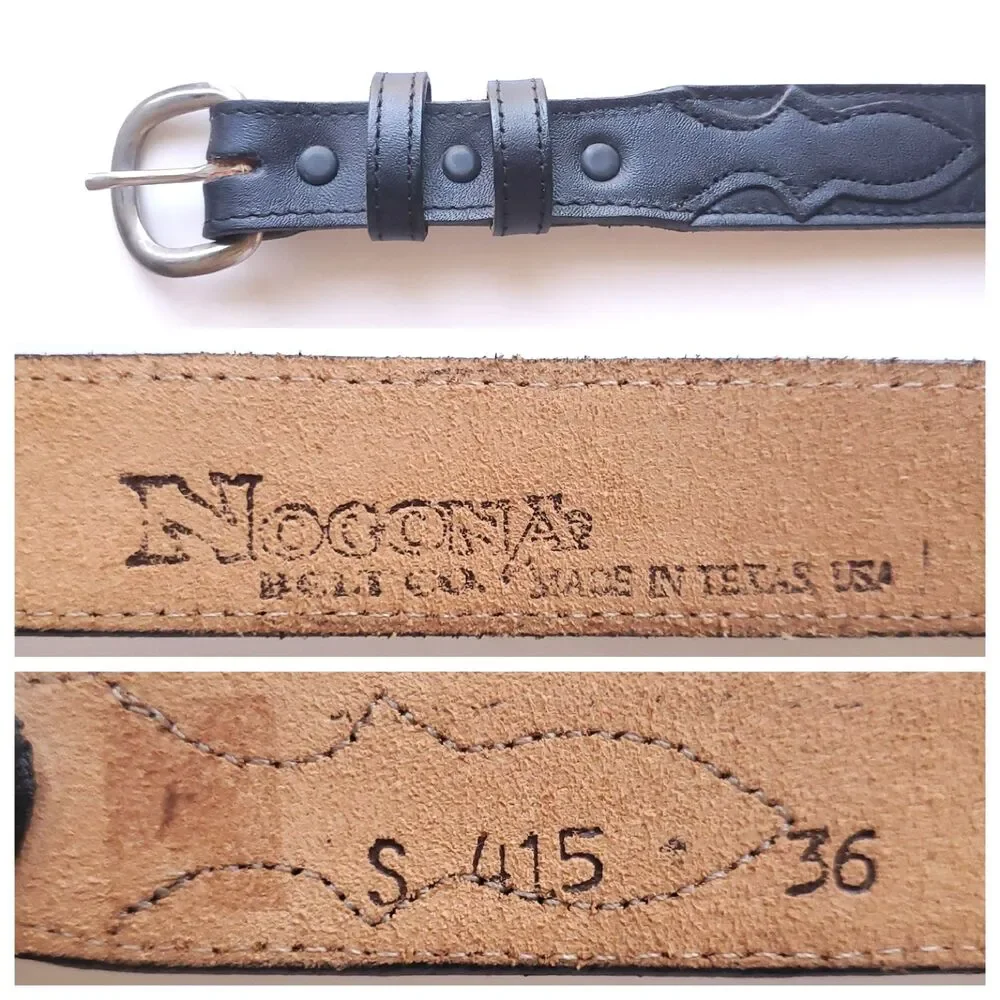Nocona Belt Co Black Leather Belt 36 Silvertone Buckle Western Cowboy 1 1/8